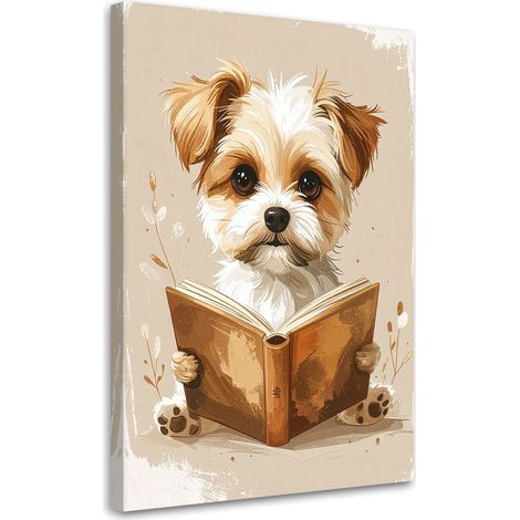 Toile Imprimée, Chien lisant un livre animaux,20x30 (1/4)