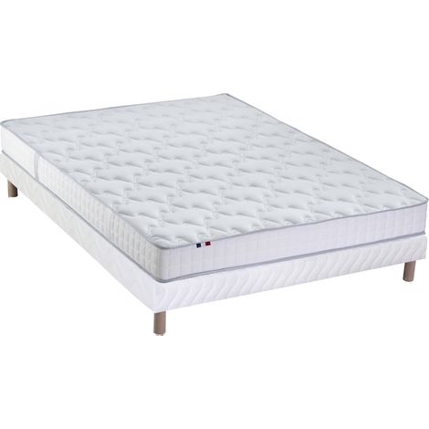 Ensemble matelas mousse haute résilience CIRRUS avec sommier confort français 140 x 190 cm Sommier Blanc (1/5)