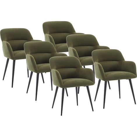 Vente-Unique – Lot de 6 chaises avec accoudoirs en tissu 100% polyester – Piètement métal noir – Hauteur 78 cm – Couleur vert – Confort optimal intérieur (1/4)