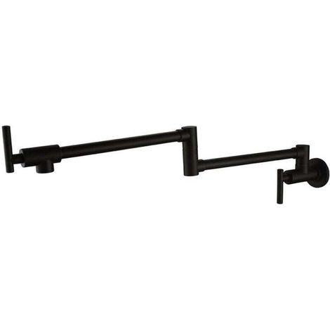 Wall-mounted spout tap, made of robust stainless steel with double retractable joint, folding rocker arm and 2 handles, black (1/4)