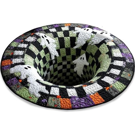 Tapis décoratif fantôme squelette 60 × 60 cm – Design Halloween en 3D avec illusion d’optique, velours doux et surface antidérapante (1/5)