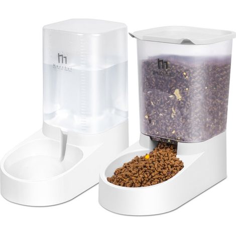 Distributeur de croquettes et fontaine à eau pour animaux, lot de 2 gamelles automatiques pour chiens et chats, système de distribution gravitaire avec grande capacité (1/5)