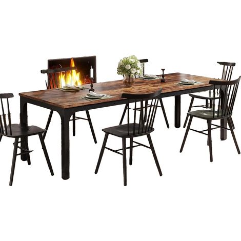 Table à manger, accueille 6-8 personnes, style industriel rustique, Brun Rustique (1/2)
