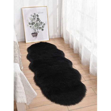 Tapis en fausse fourrure doux, tapis moelleux pour salon et chambre, housse de canapé, décoration luxueuse, 80200, noir (1/4)