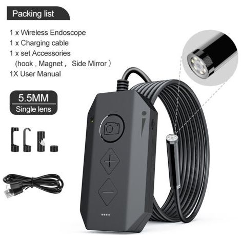 WiFi Endoscope à , Caméra d'Inspection Endoscope à Objectif avec 6 Lumières LED Câble Flexible Semi-Rigide, pour iPhone Samsung iOS Android Smartphone/Tablette (5M) (1/5)