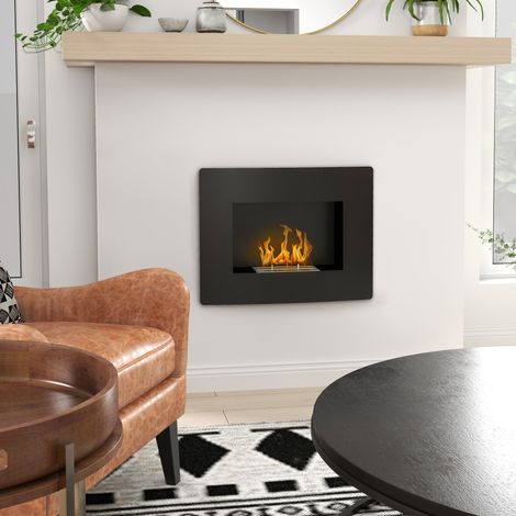Cheminée Murale Bioéthanol Temps Combustion Réservoir 3,3h Intérieurs 15- Noir 0,9 l 20 m² 66x16x52cm (1/4)