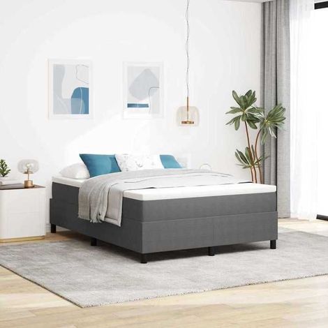 Lit à ressorts - 3337407 - Tissu velours côtelé gris clair - 140 x 190 cm - Cadre bois d'ingénierie (1/5)