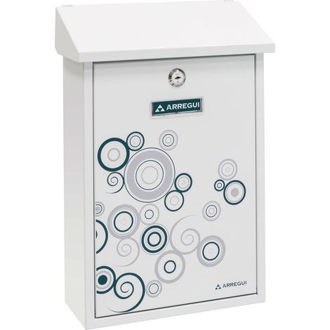 ARREGUI Premium E5606 Briefkasten aus Verzinktem Stahl, mit im Siebdruck lackiertem Motiv "Spark", Größe M (DIN A4 Post), Wandbriefkasten für Draußen mit Einwurfklappe, Weiß mit grau und Schwarz
