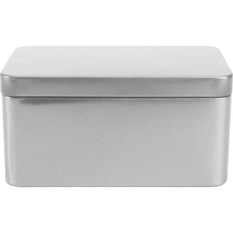 Boîte rectangulaire en fer-blanc, mini-boîte de rangement portable pour feuilles de thé, bonbons, rangement pour la maison - 13 x 8 x 6 cm (argent) (1/2)