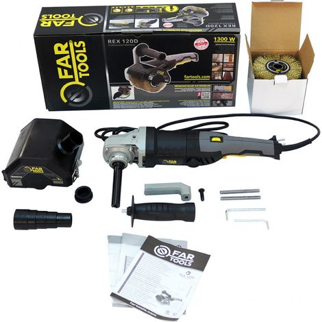 Fartools – Ponceuse excentrique 1300W – Pour bois extérieur – 2 brosses (laiton, métal) – Ø120mm – Régulateur de vitesse – Collecteur de poussière