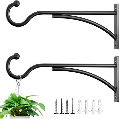 Ganci da parete per esterni per appendere vasi, mangiatoie per uccelli e lanterne - 28 cm, in metallo nero, set da 2 per giardino e balcone (1/5)