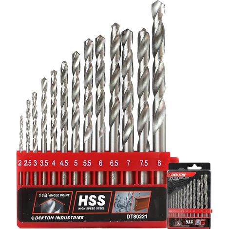 Neilsen 13pc Hss Steel Drill Set Metric Metal Wood Plastic 2mm - 8mm