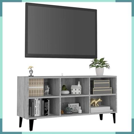 Meuble TV - 813156 - Pieds métal - Sonoma gris - 6 compartiments (1/5)