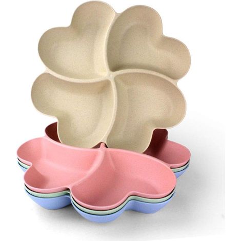 Plateau à goûter, 4 plateaux multiusages, 4 compartiments avec 4 fourchettes à fruits indolores, plateau à goûter réutilisable pour restaurant familial, rassemblement, fête, fruits, desserts