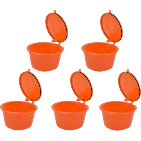 Wiederverwendbarer 50-ml-Kaffeefilter für DOLCEGUSTO-Maschinen, 5er-Packung Filterkapseln (einfarbig orange) mit Löffel (1/5)