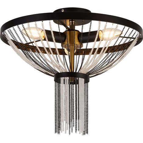 Lustre plafonnier lampe de salle à manger cristaux clair noir laiton 3x E14 (1/3)
