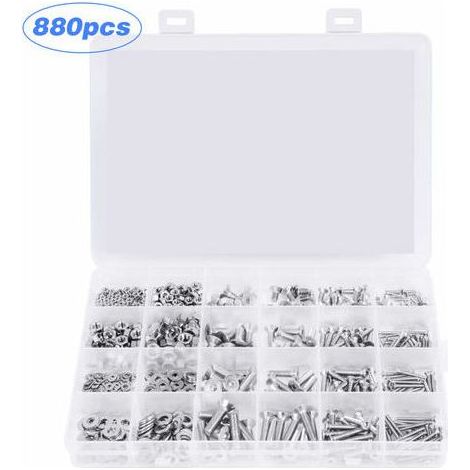 880 pièces 304 acier inoxydable tête fraisée hexagonale combinaison boulon M2 M3 M4 M5 écrou hexagonal rondelle vis Kit combiné (1/4)