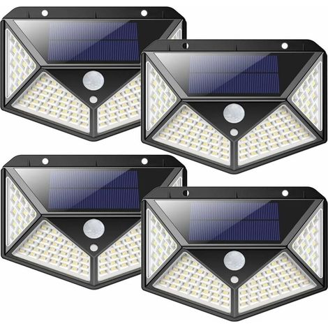 Lampe solaire extérieure étanche, éclairage extérieur 270°, projecteur solaire à détecteur de mouvement 180°, applique murale solaire de jardin (lot de 4) (1/5)