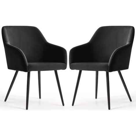 Juego de 2 sillas de terciopelo liso ESTELLE Negro patas negras (1/5)