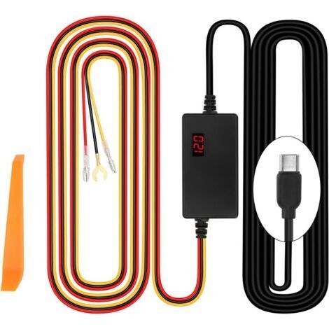 Dashcam Hardwire Kit de câblage 12 V-24 V vers 5 V 3 A avec indicateur de tension, tension réglable, mode stationnement 24H, protection contre la décharge de batterie, type C, démarrage (1/4)