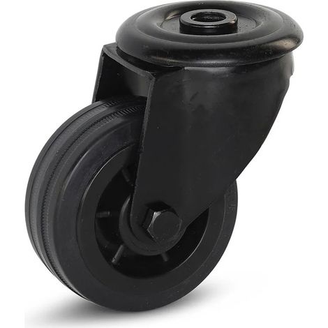 Roue pivotante caoutchouc noir - MESO - Trou central - 80 mm - 60 kg