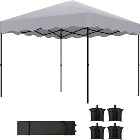 Pavillon pliant 3x3 m tente jardin hauteur réglable avec sac transport métal tissu gris clair