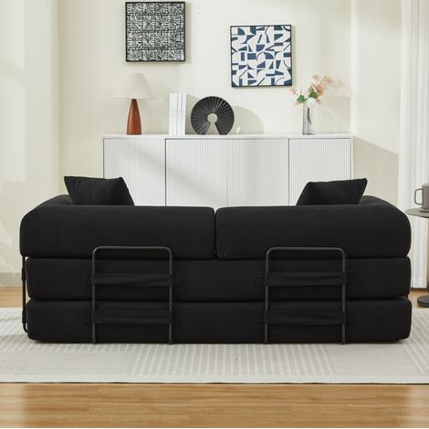 Canapé-lit convertible 200x95x75 cm en tissu côtelé noir, sans montage, pour salon – MEUBLIV (1/5)