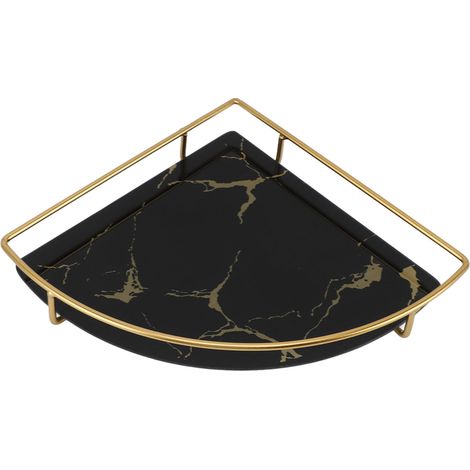 Plateau de Salle de Bain Luxueux Doré à Texture Triangle pour Organiser Savon, Serviettes, Bijoux et Maquillage Noir (1/5)