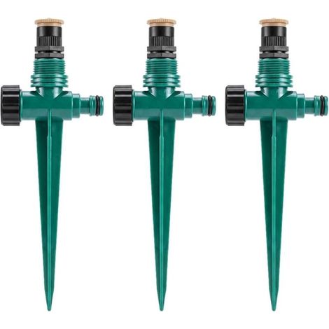 Lot de 3 arroseurs de jardin avec rotation à 360 °, système d'arrosage automatique pour agriculture, pelouse, ferme, serre, plantes (vert) (1/5)