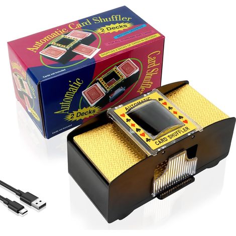 1-2 Deck Automatic Card Shuffle, USB Battery Operated Electric Shuffle, Low Noise Playing Card Mixing for UNO, Poker, Phase 10, Skip-Bo, Blackjack (1/5)