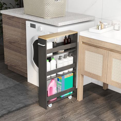 Chariot Rangement Mobile 4 Niveaux Cuisine Étroite Salle de Bain Bureau Gris (1/3)