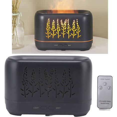 Humidificateur d'aromathérapie 200 ml avec flamme creuse, lumière d'ambiance, télécommande, noir, 100-240 V, norme européenne (1/5)