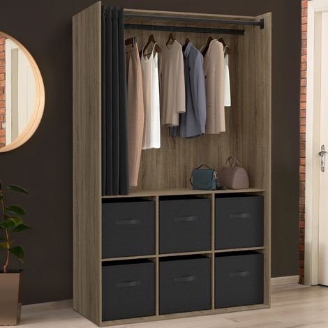 Armario DIANE 104 x 50 x 172 cm haya con 6 cajones + cortina negra