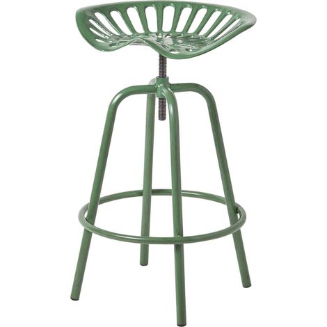 HOMESCAPES Vintage Style Metal Green Adjustable Tractor Seat Bar Stool (1/5)