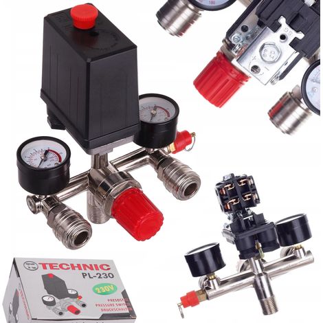 Druckschalter für 230-V-Kompressor, Druckschalter mit Druckminderer-Manometer