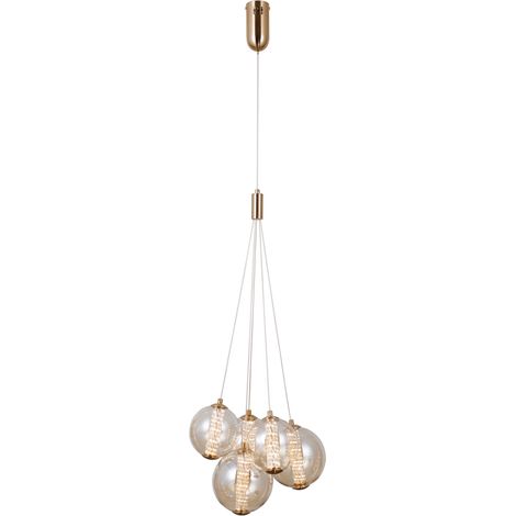 Suspension LED Butero Italux 5 globes ambre laiton (1/5)