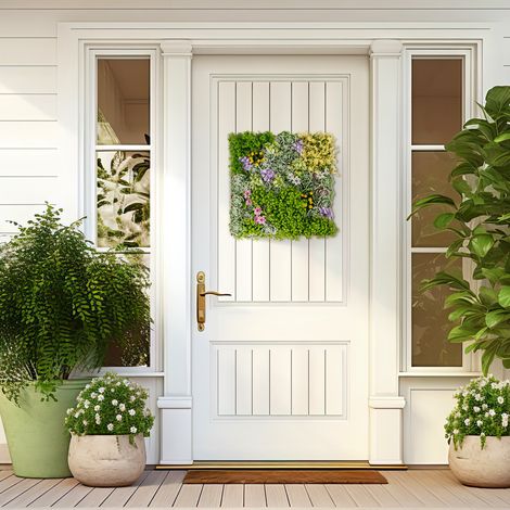 Panneau végétal artificiel vert suspendu 50 x 50 cm avec 10 succulentes en PE et fixation facile pour balcon, maison et bureau (1/5)