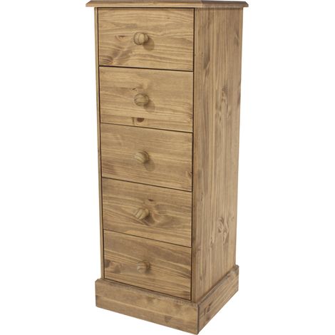 5 Drawer Narrow Chest - Pine - L40.5 x W45.4 x H118.7 cm - Antique Waxed - Flat Packed