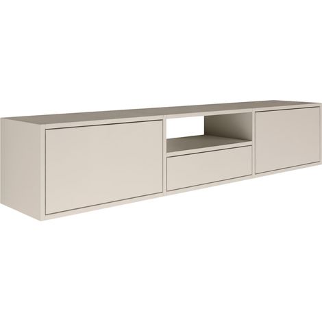 Selsey FRAMME – mueble TV suspendido con tres puertas y un estante – gris cachemira – 150 cm