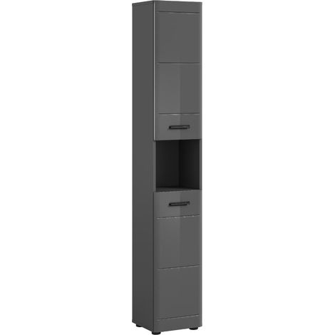 Soft Hochschrank Bad 2 Türen, 1 Regal Grau hochglanz, grau.
