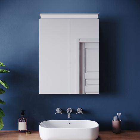 ELEGANT Bathroom Wall Cabinets Illuminated with Mirror Light 8K High-Brightness Mirror and Hydraulic Hinges, Twin Door 520x650mm Stainless Steel