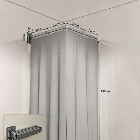 Faltbarer Duschvorhang, Wäscheständer, faltbare Duschvorhangstange, schimmelresistent, wasserdicht, waschbar, Wandmontage (4-fach faltbar), grau (1/5)