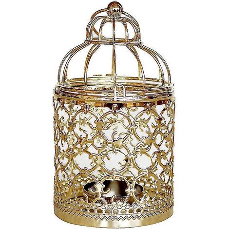 Lanterne forgée pour bougie de table, lanterne à vent, bougeoir, décoration intérieure, bougeoir de Noël (couleur : or) (1 pièce) (1/5)