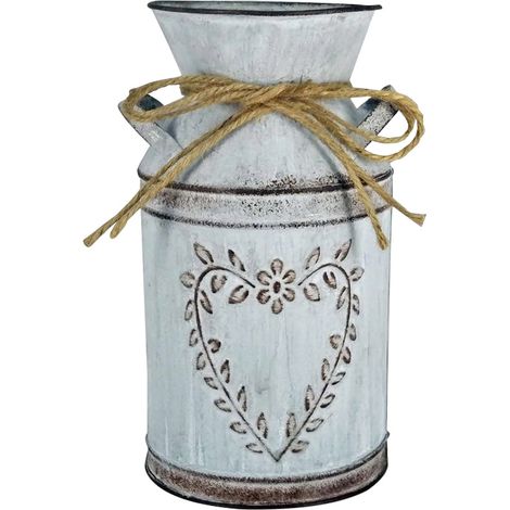 Vase Fleurs - En Tôle Galvanisée - Style Rétro Campagnard - Pour Fleurs Séchées ou Artificielles - 10,5 x 19 cm - 1 Pièce (1/5)