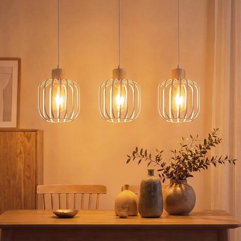 ZMH Suspension Moderne E27 3 Lumières, Bois Blanc, Lampe Suspendue pour Salle à Manger et Cuisine (1/5)