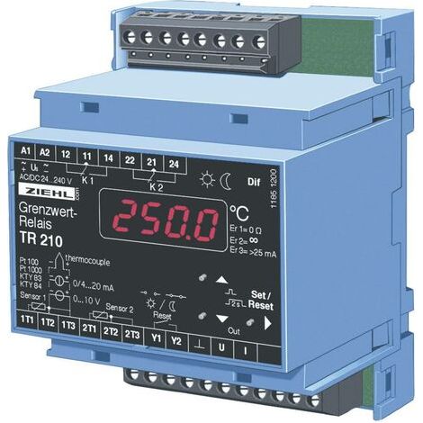 Ziehl TR 210 Temperaturregler KTY -270 bis 1820°C Relais 5 A, Analog Strom (L x B x H) 58 x 70 x 90 Q06661 (1/4)