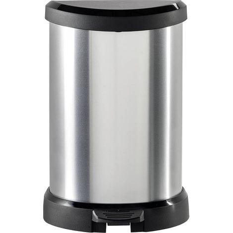 Poubelle Ronde à pédale, 15L - Fermeture Douce - Aspect Métal - pour Cuisine, Bureau, Salle de Bain - 30,3 x 26,8 x 44,8 cm - Gris (1/3)