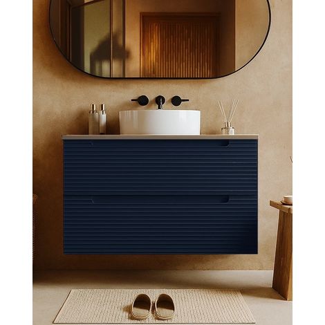 Exagonshop Mobile bagno blu notte 100x45 Mango top quercia e