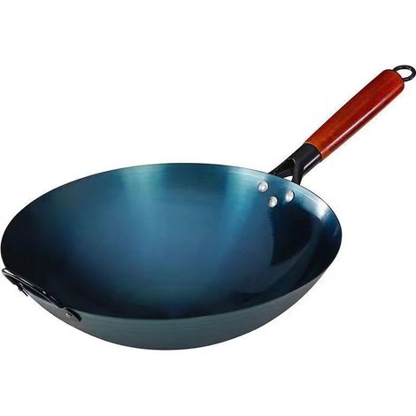 Wok En Fonte Fond Rond - Cuisson Gaz Traditionnelle Sans Revêtement - Poêle Antiadhésive Naturelle 40cm