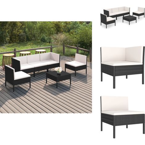 6-tlg. Garten-Lounge-Set mit Auflagen Poly Rattan Schwarz - Gartensortiment - Loungeset - Gartenmöbel - Outdoormöbel - Rattanmöbel (1/5)